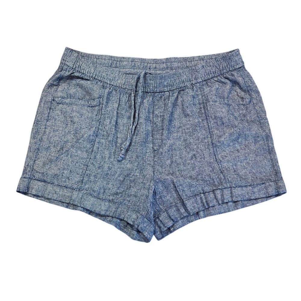 Old Navy Women's Blue Linen Blend Shorts Large High Rise Elastic Drawstring #608
